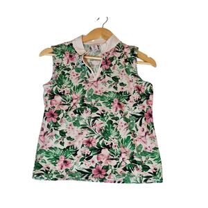 Tommy Bahamas Golf Women's Tropical Sleeveless Shirt Med with Zipper Activewear